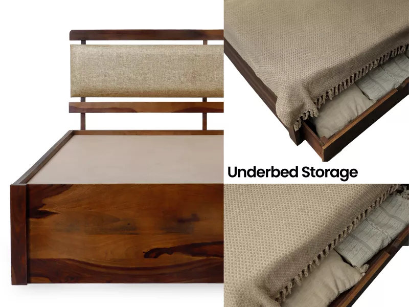 Belle Solid Wood Queen Size Double Bed with Storage